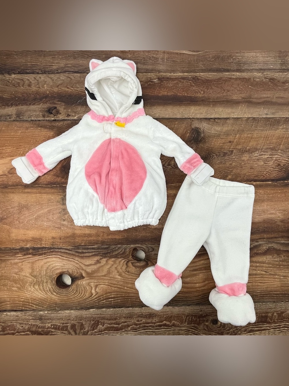 6-12M White & Pink Plush Cat Costume